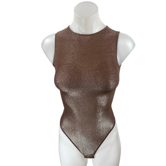 SKIMS Tops - Skims Brown Metallic Glitter Shimmer Sleeveless Bodysuit Thong Tank Top Sz XXS